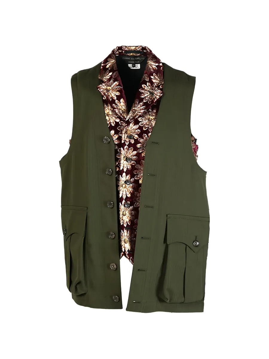 floral-trim flap-pocket vest 1