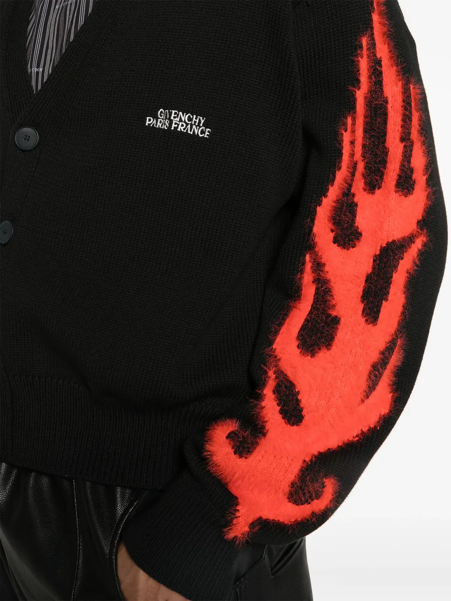 flame-intarsia logo-embroidered cardigan 10