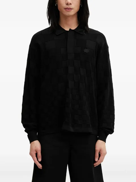 Rugby check-pattern logo-embroidered sweatshirt