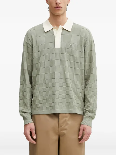 Rugbycheckerboard-knit long-sleeve sweatshirt