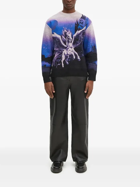 pegasus-print crew-neck sweater