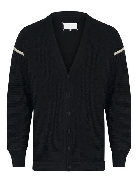 ribbed wool elbow-patch cardigan