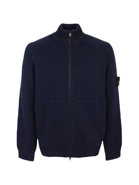 Compass-patch ribbed-knit cardigan