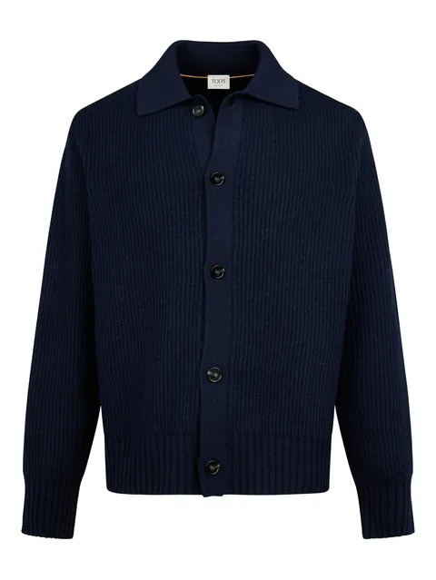 ribbed polo-collar cardigan