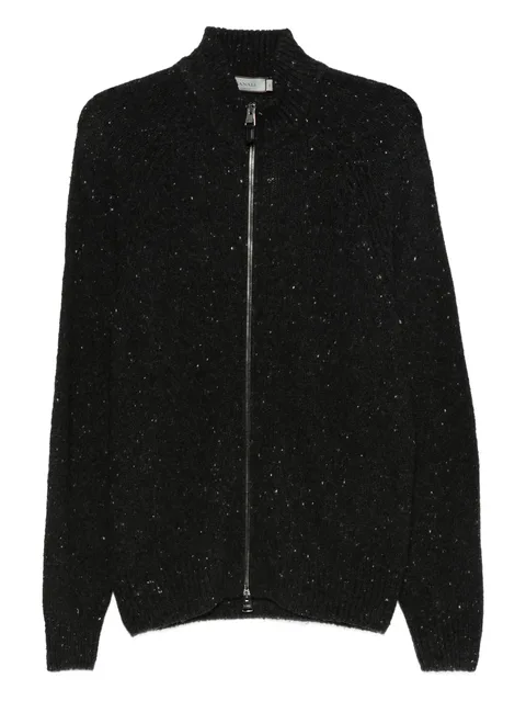 speckled zip-up cardigan