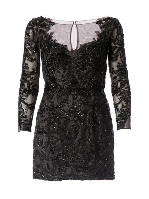 sequin embellished mesh mini dress
