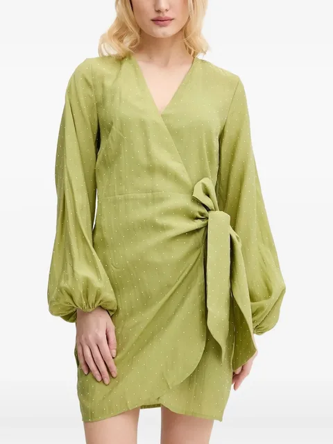 embellished mini wrap dress