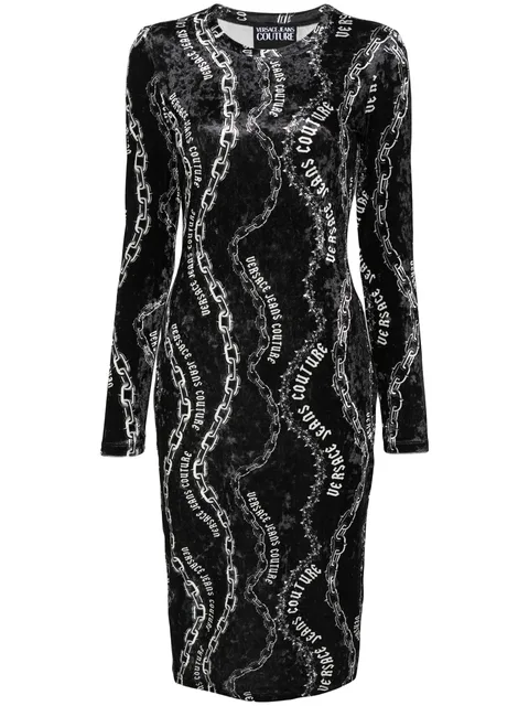 Chain Couture-print midi dress