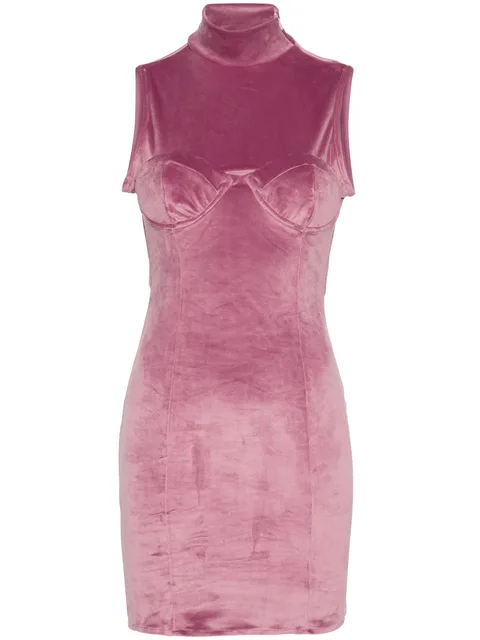 logo-embroidered open-back velvet minidress