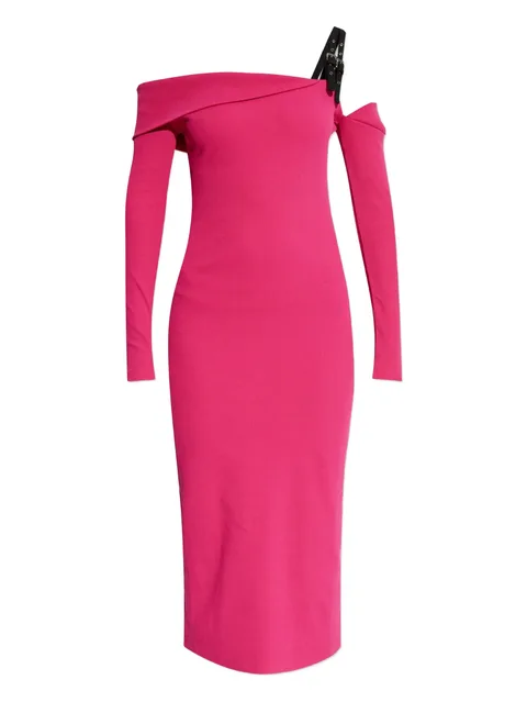 off-shoulder buckle midi dress