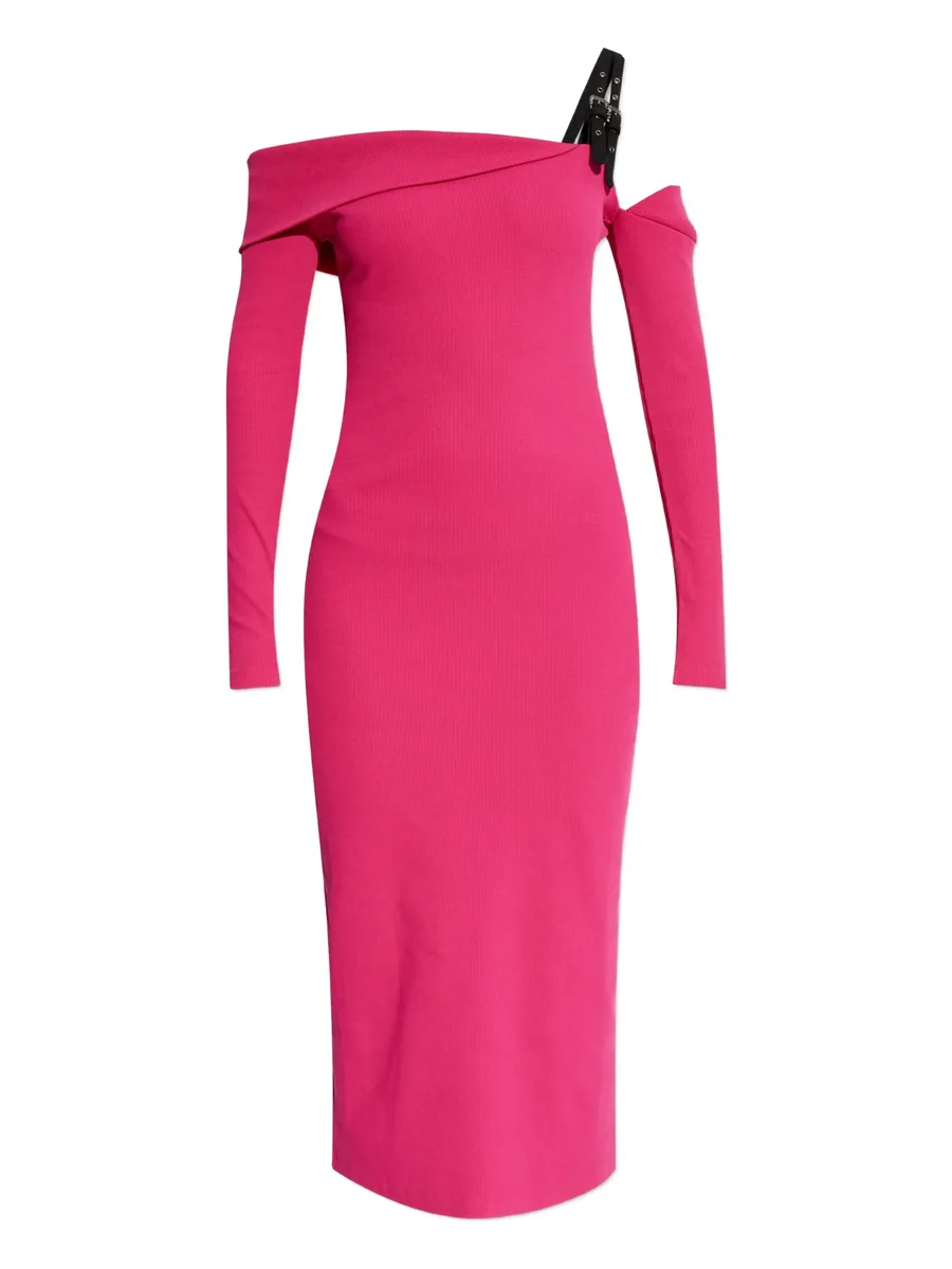 off-shoulder buckle midi dress 2