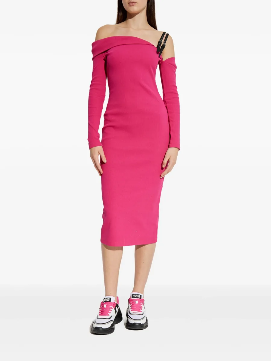 off-shoulder buckle midi dress 5