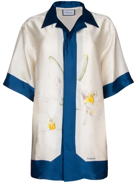floral-print silk shirt
