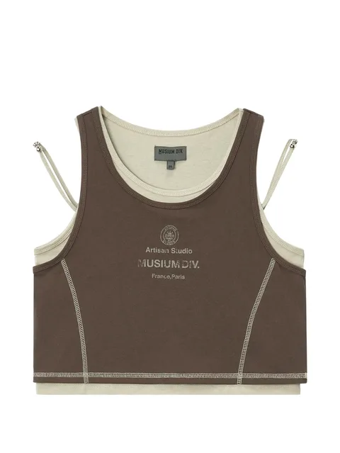 layered contrast-stitch top