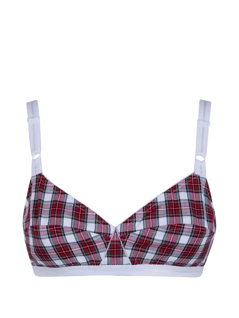 tartan-print scalloped-edge bra