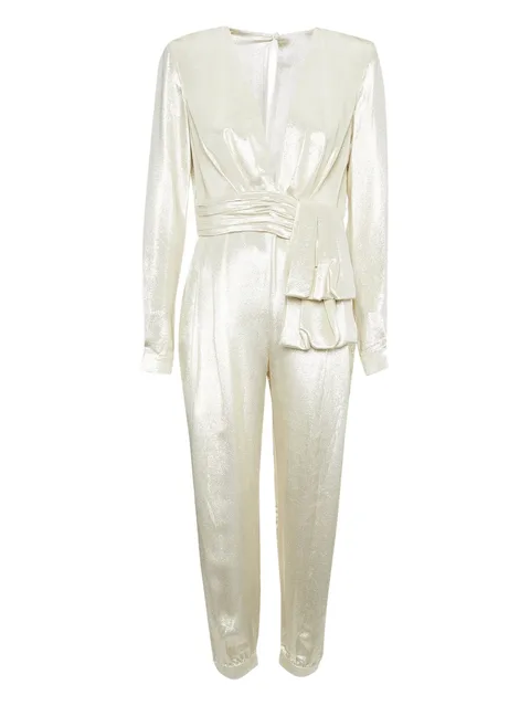 metallic pleated jumpsuit