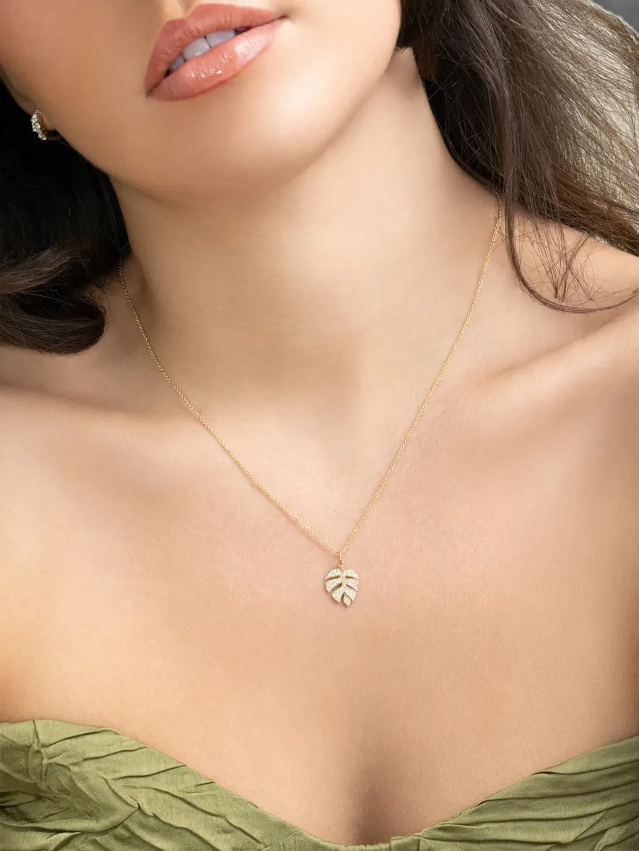 Monstera leaf diamond necklace 6