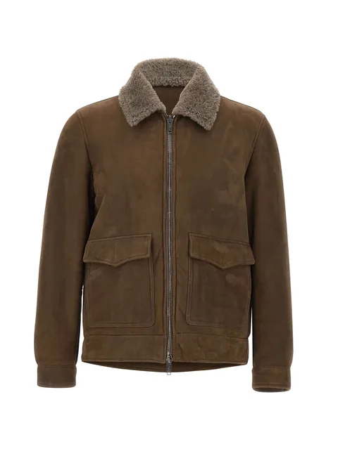 Brunelleschi shearling-collar suede jacket