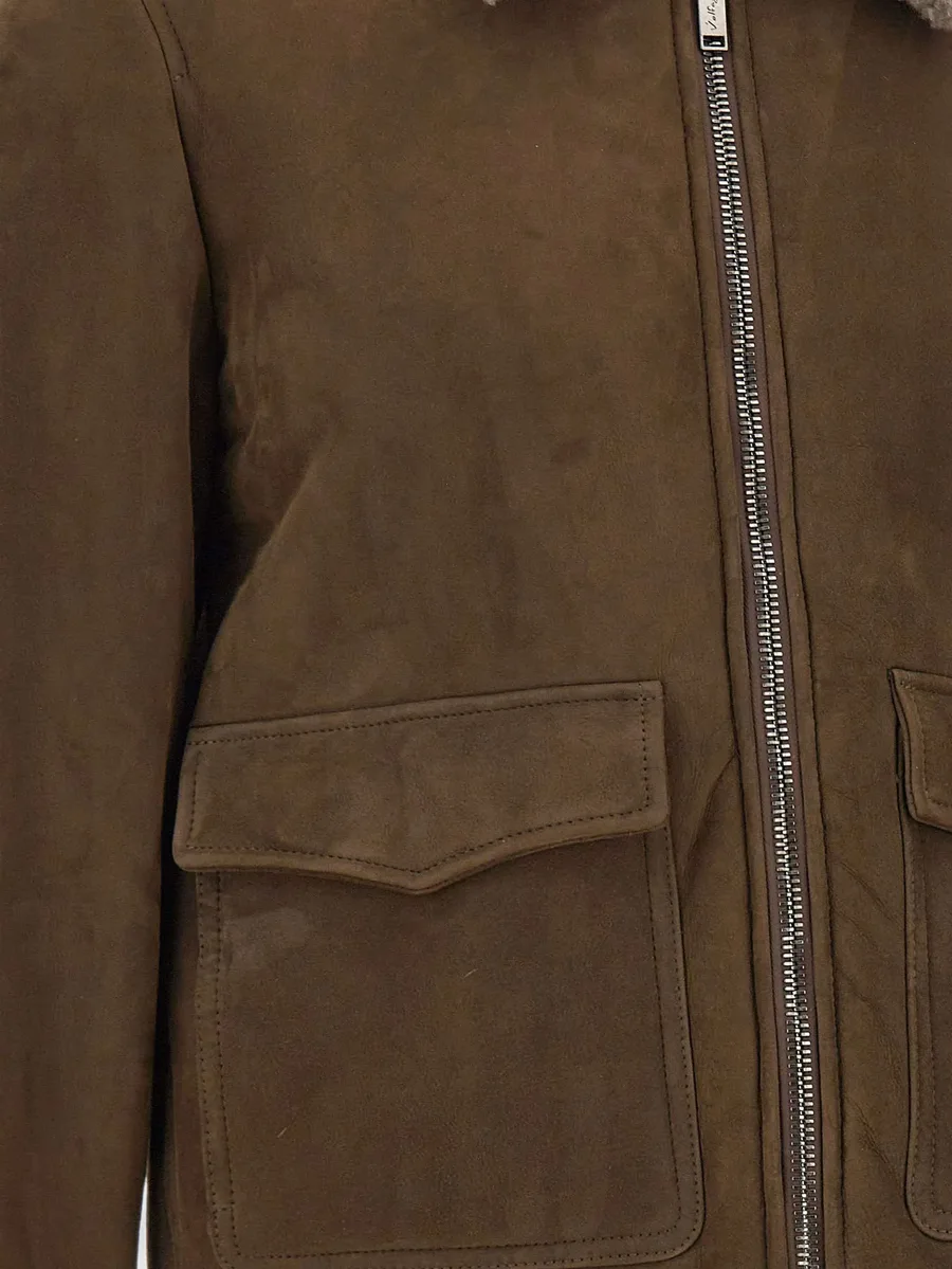 Brunelleschi shearling-collar suede jacket 8