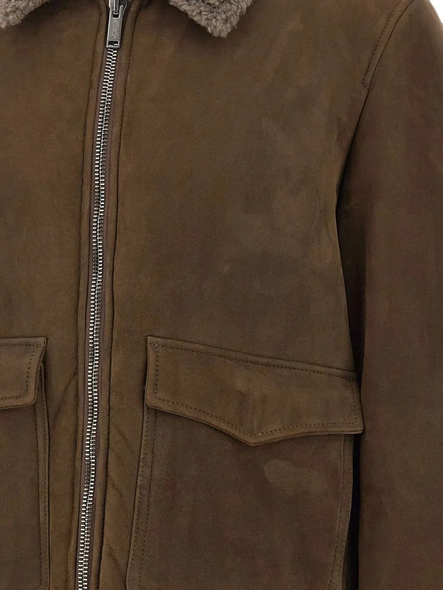 Brunelleschi shearling-collar suede jacket 9