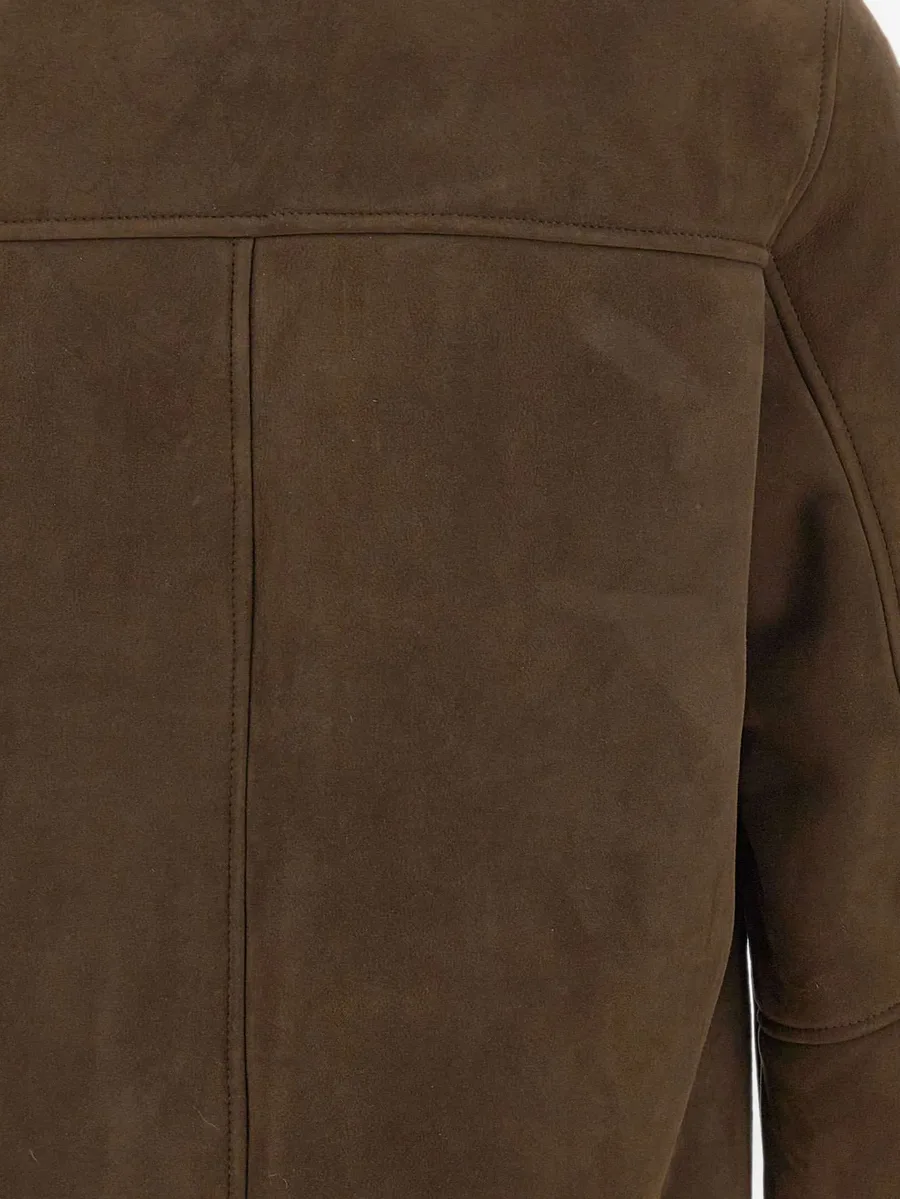Brunelleschi shearling-collar suede jacket 12
