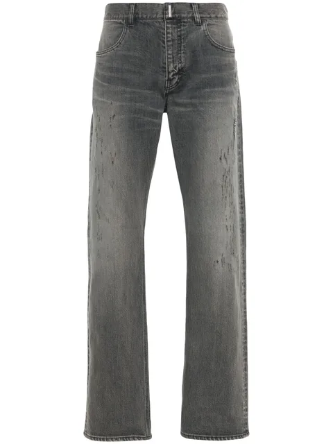 logo-plaque distressed straight jeans
