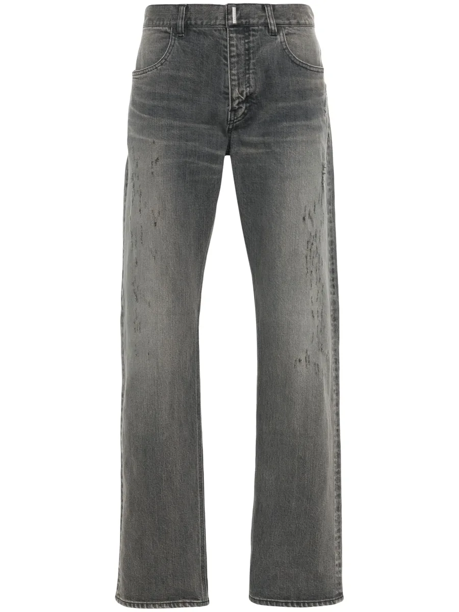 logo-plaque distressed straight jeans 2