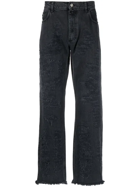 straight-leg distressed-finish jeans