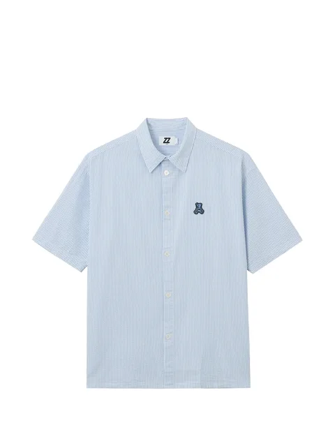 striped-pattern logo-appliqué shirt