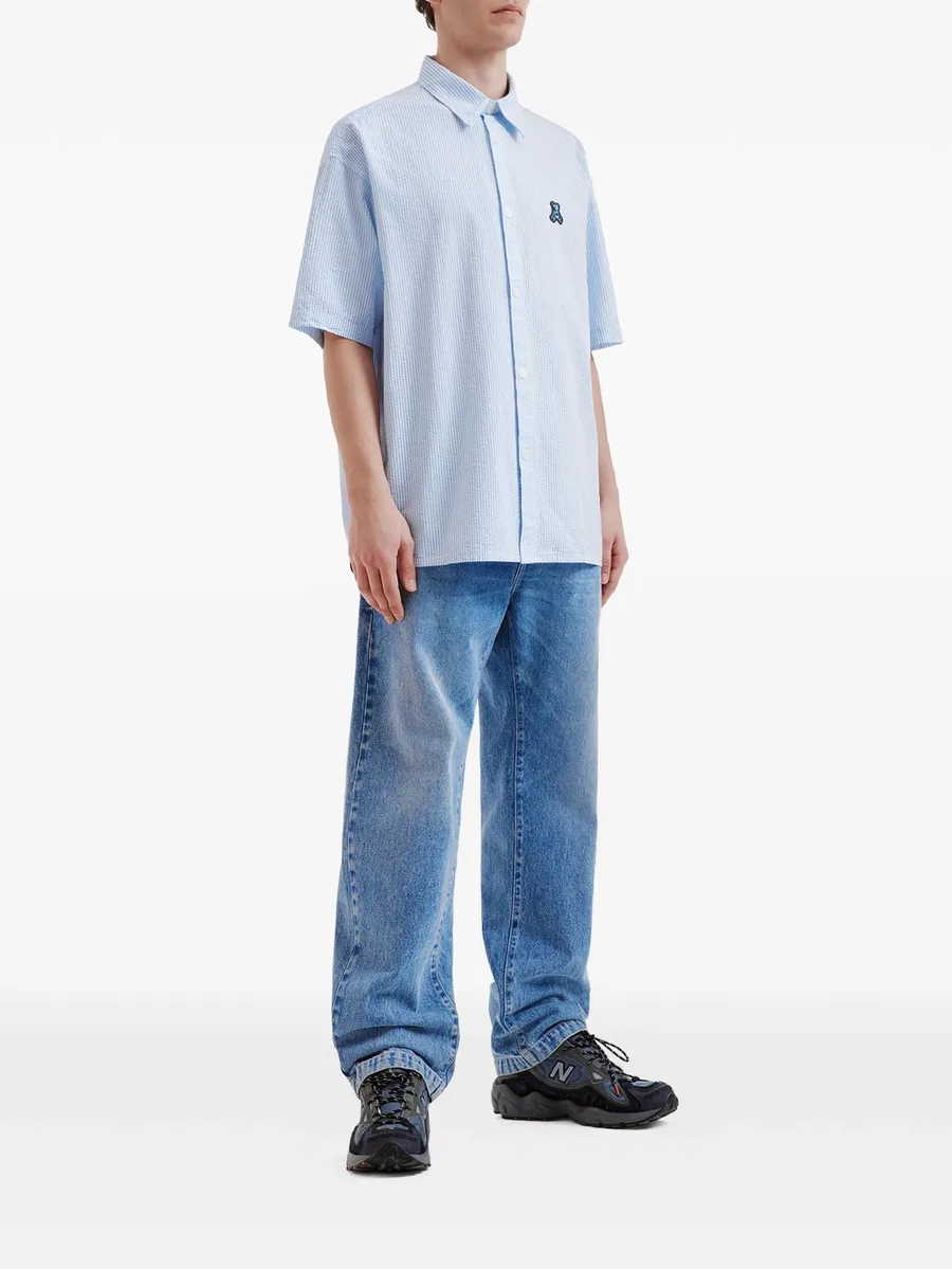 striped-pattern logo-appliqué shirt 4