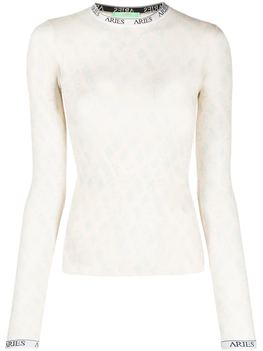 monogram long-sleeved tulle top 2
