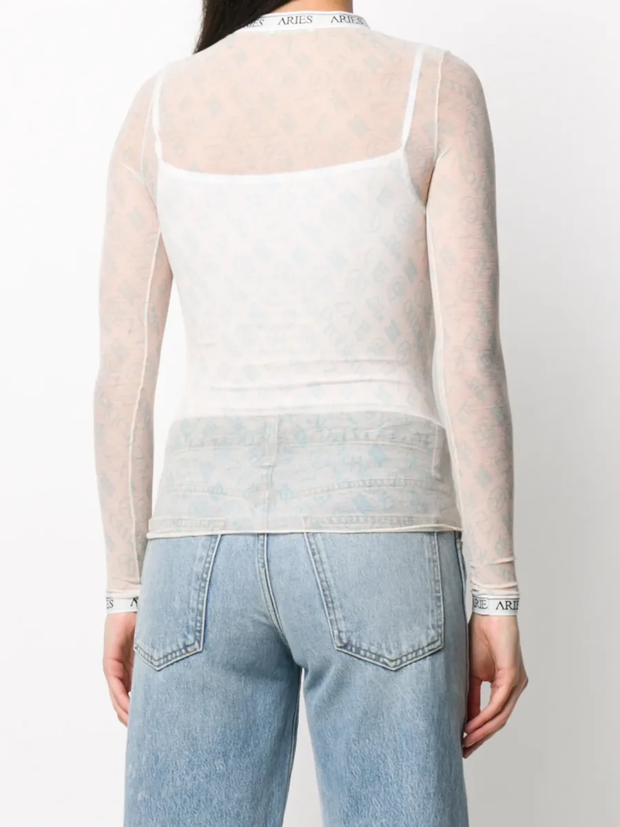monogram long-sleeved tulle top 7