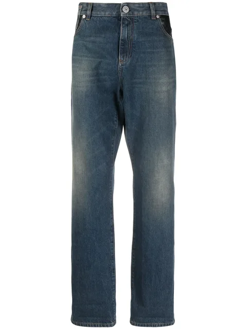 leather-pocket straight-leg jeans