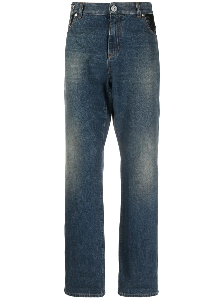 leather-pocket straight-leg jeans 2