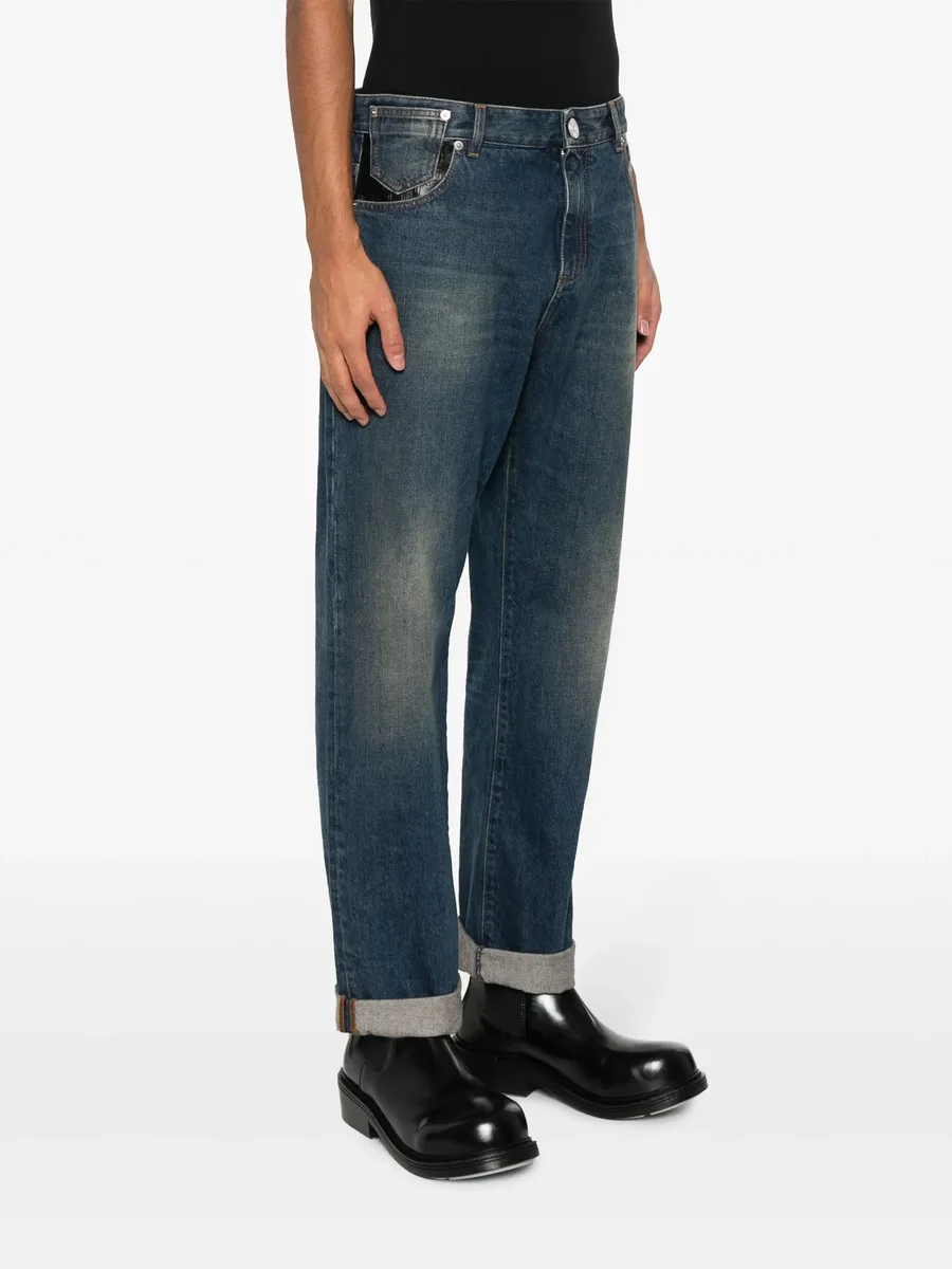 leather-pocket straight-leg jeans 6