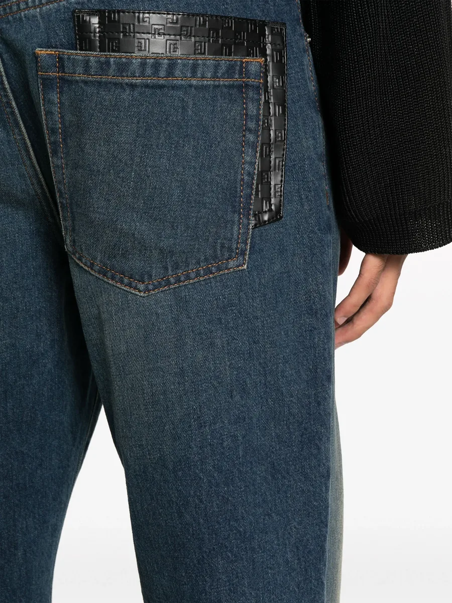 leather-pocket straight-leg jeans 10