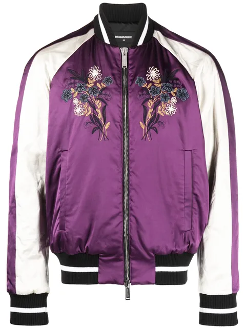 floral-embroidered bomber jacket