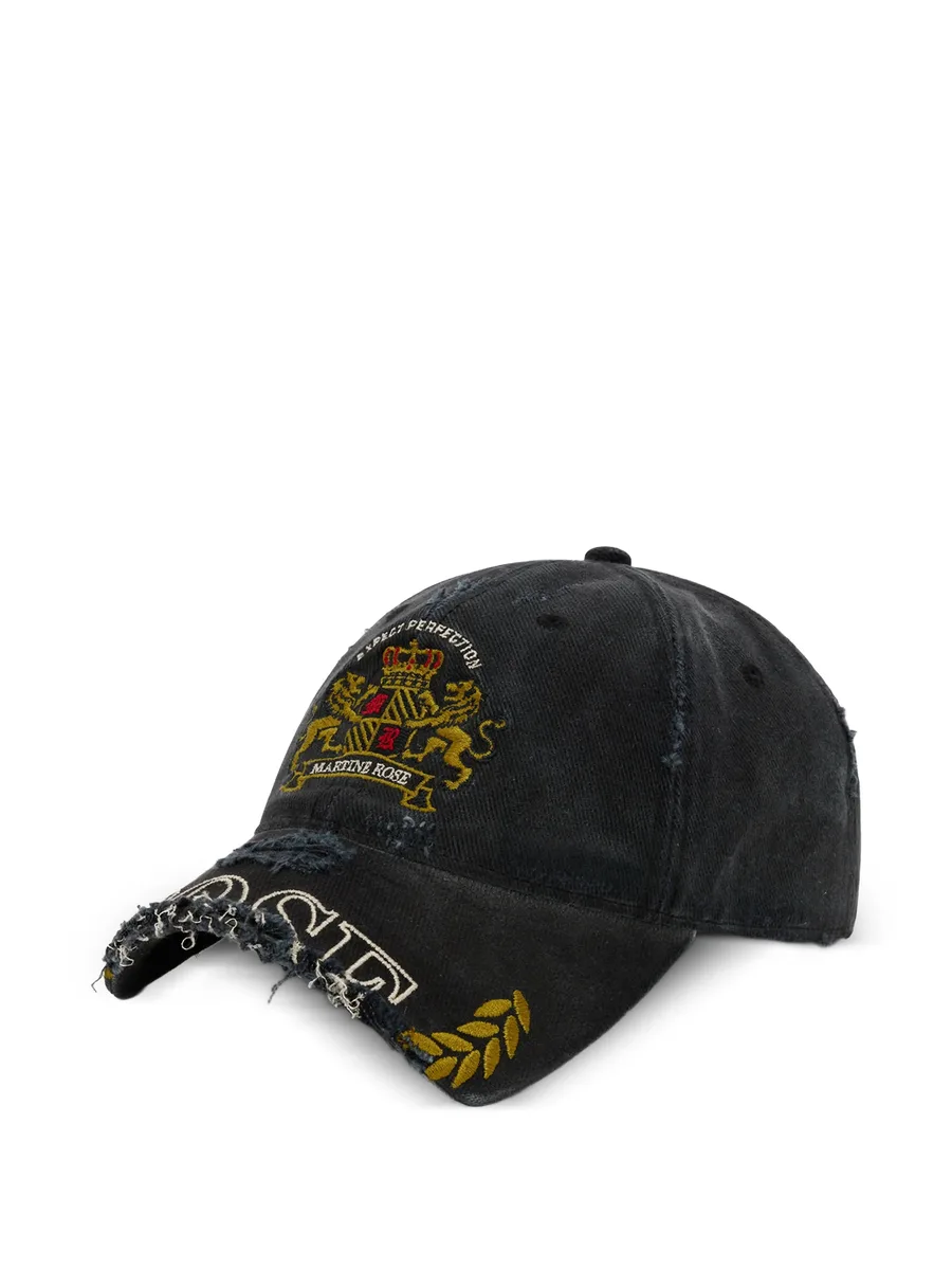 distressed crest-embroidered cap 1