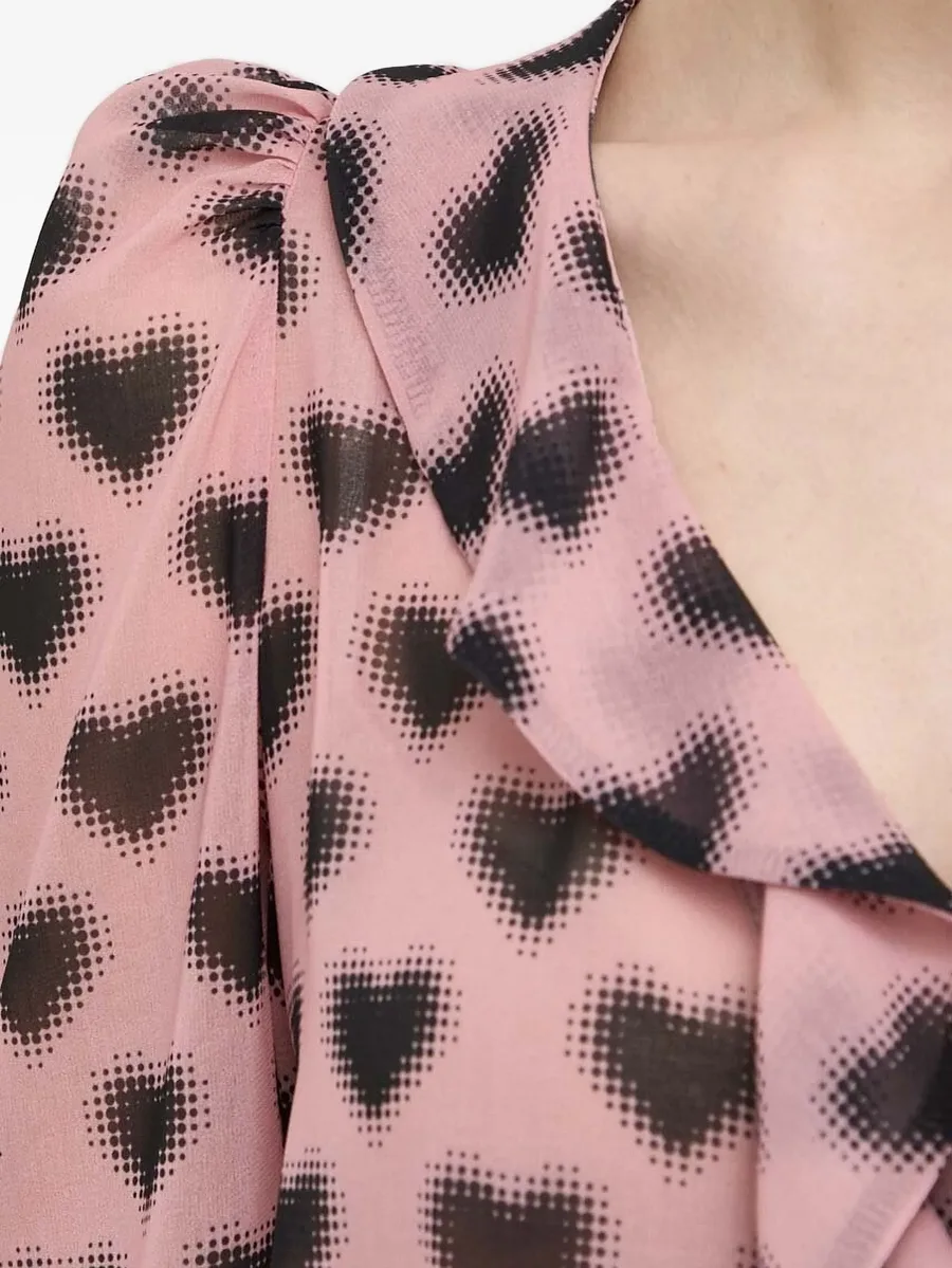 heart-print ruffled blouse 6