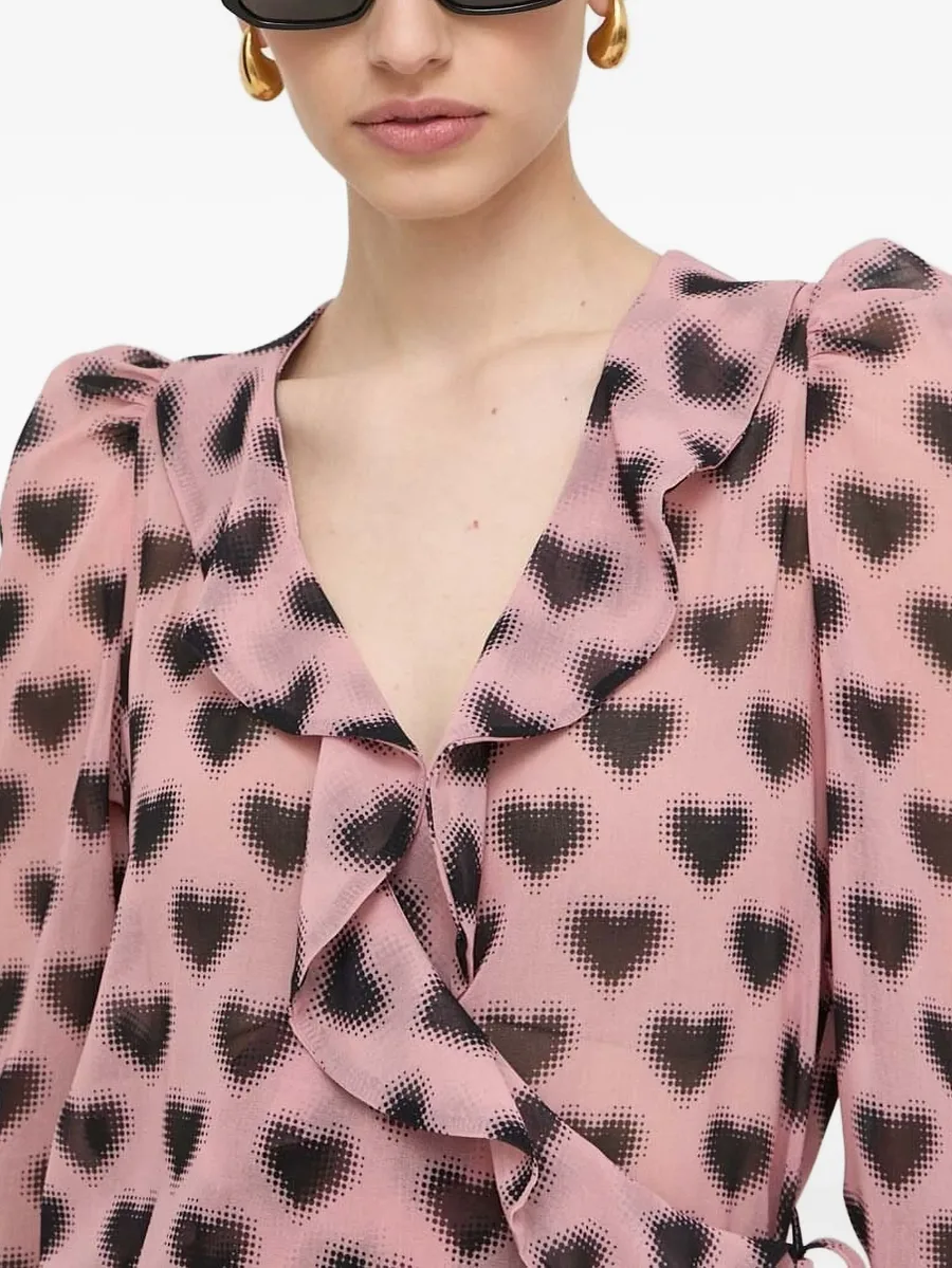 heart-print ruffled blouse 7
