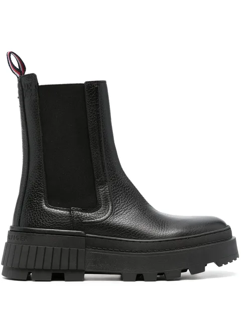 round-toe leather ankle boots