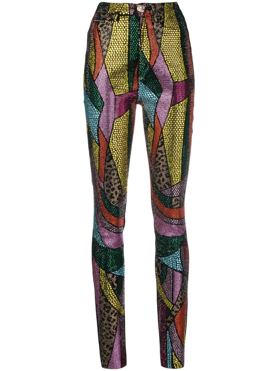 Rainbow patchwork denim jeggings 1