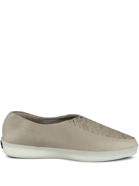 woven-panel leather loafers