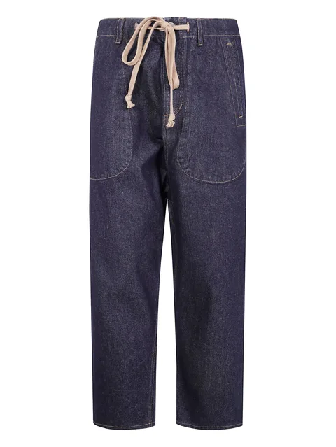 drawstring pocketed straight-leg jeans