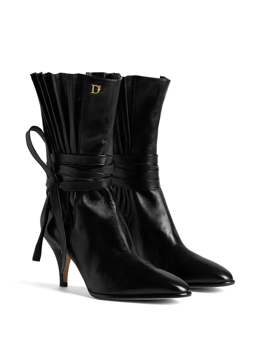 logo-plaque self-tie leather boots 4