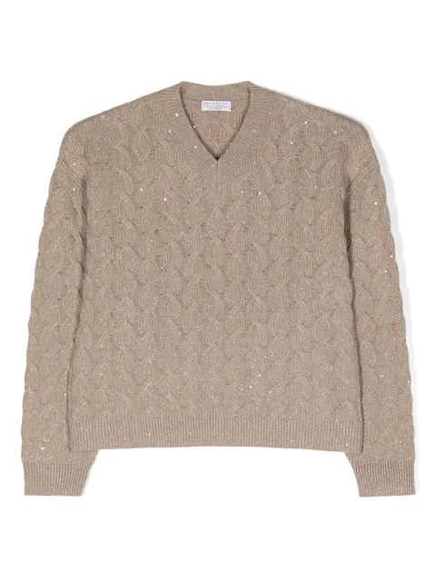 sequin-embellished cable-knit jumper