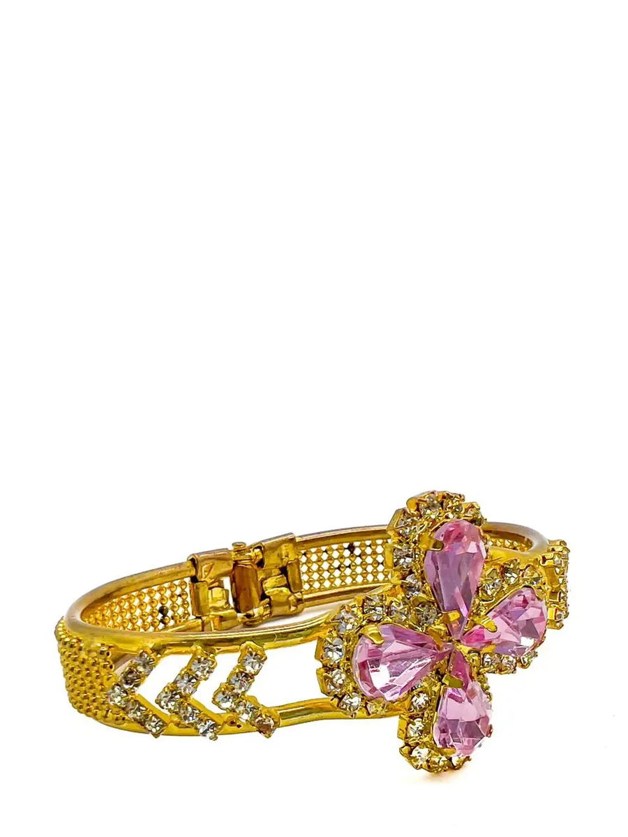 Vintage Victorian Inspired Pink Teardrop Crystal Cuff 1960s 6