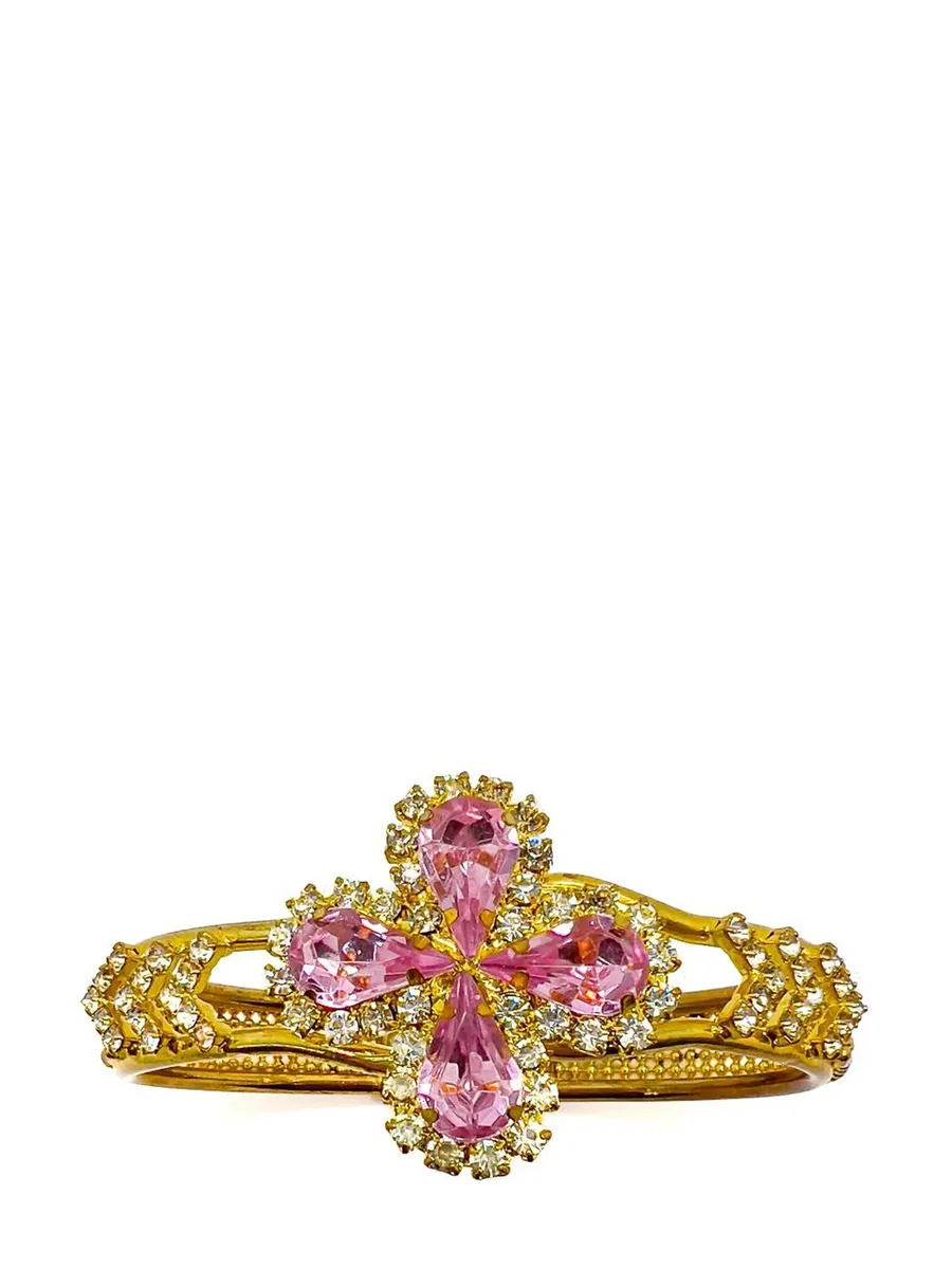Vintage Victorian Inspired Pink Teardrop Crystal Cuff 1960s 10