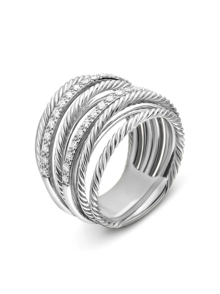 серебряное кольцо Crossover с бриллиантами (17.8 мм) 8