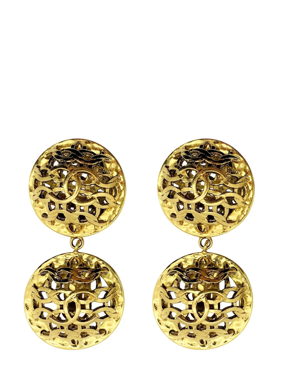 Vintage Chanel Double Orb Statement Logo Earrings 1980s 1